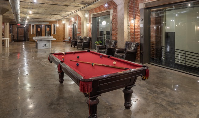 a pool table in a room